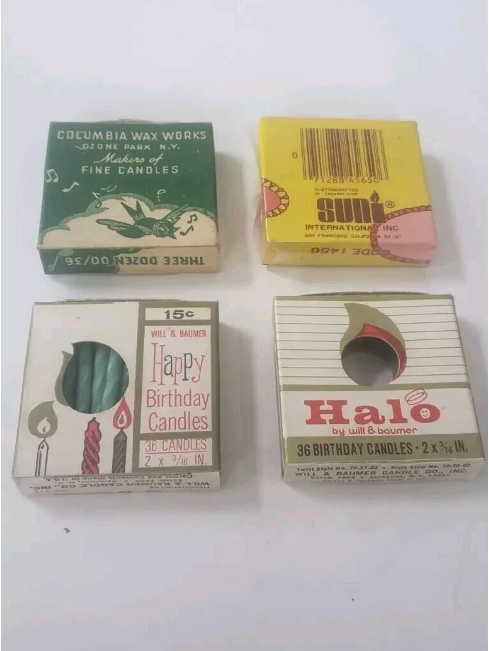 VTG Birthday Candle Columbia Wax Will Baumer Halo Suni Franco-American Box Happy
